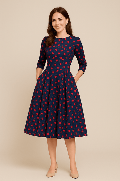 Malia | Women’s A-Line Dress – Floral Print & Elegant Vintage Style