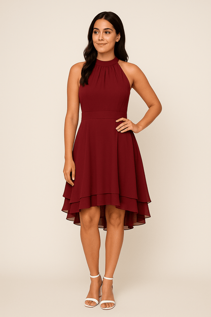 Jolina | Women’s Sleeveless High-Low Halter Dress